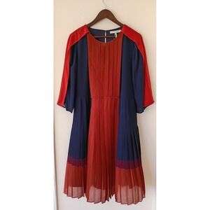 BCBGMAXAZRIA Runway Rumi Pleated Colorblock Midi Dress Spice Navy Large